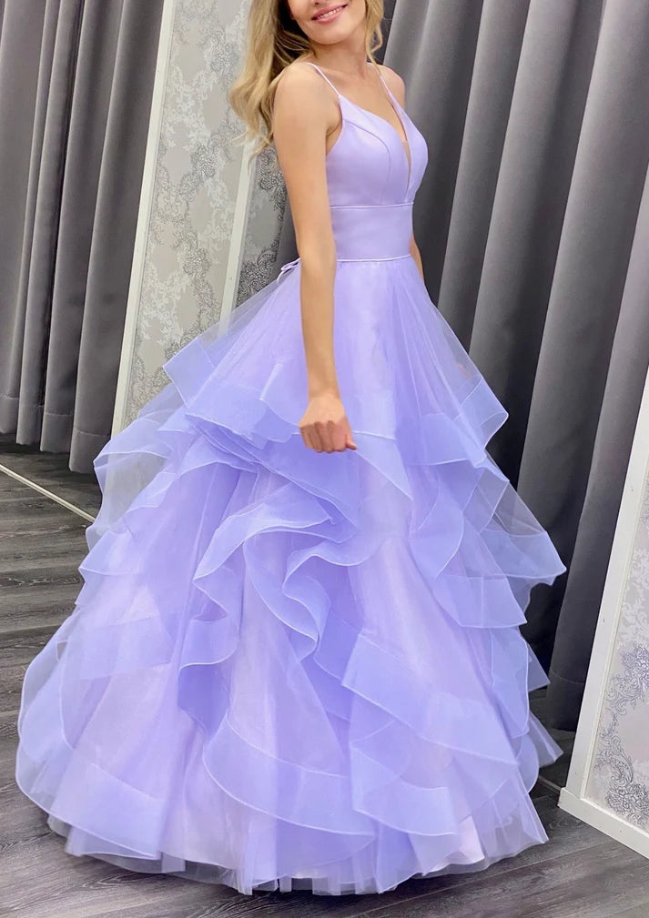 Pretty A Line Spaghetti Strap Ruffle Tulle Evening Dress Prom Dress SH8226