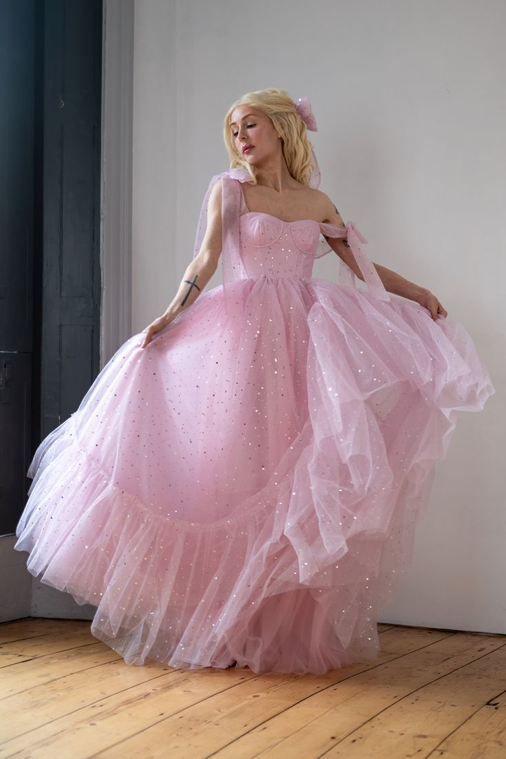 Star Sequin Pink A Line Straps Layered Tulle Date Dress Prom Dress Evening Dress SH3889
