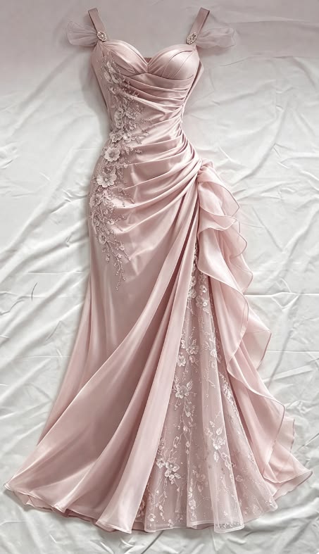 Pink 3D Floral Mermaid Beaded Tulle Satin Prom Dress Evening Dress SH6458