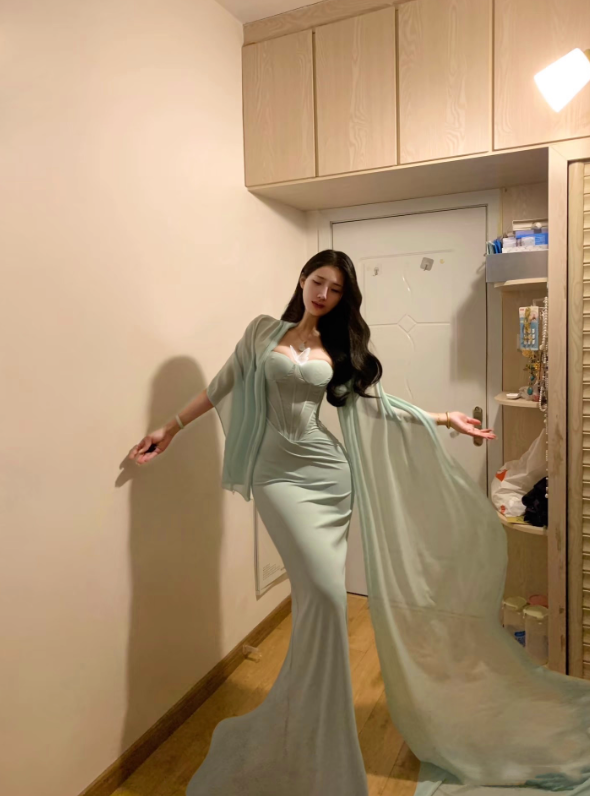 Mint Green Mermaid Sweetheart Neck Chiffon Satin Prom Dress Party Dress Date Dress SH3987