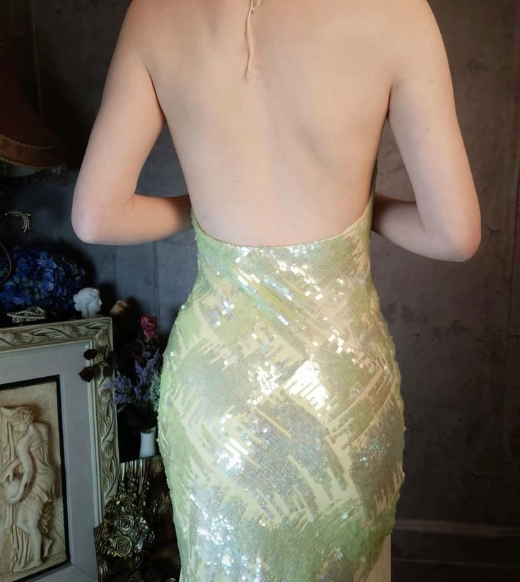 Gentle Green Mermaid Spaghetti Strap Sequin Chiffon Prom Dress Evening Dress SH2670