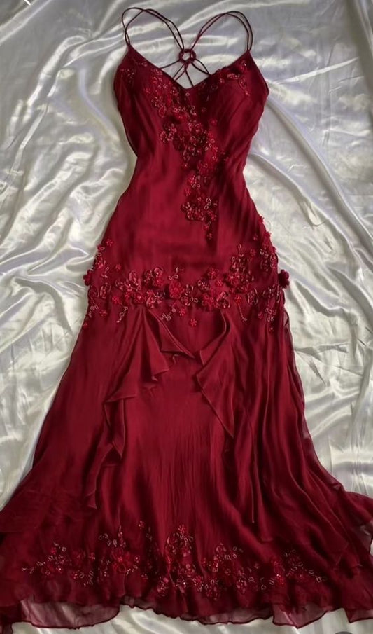 Burgundy Appliques Exquisite A Line V Neck Chiffon Party Dress Prom Dress SH3597