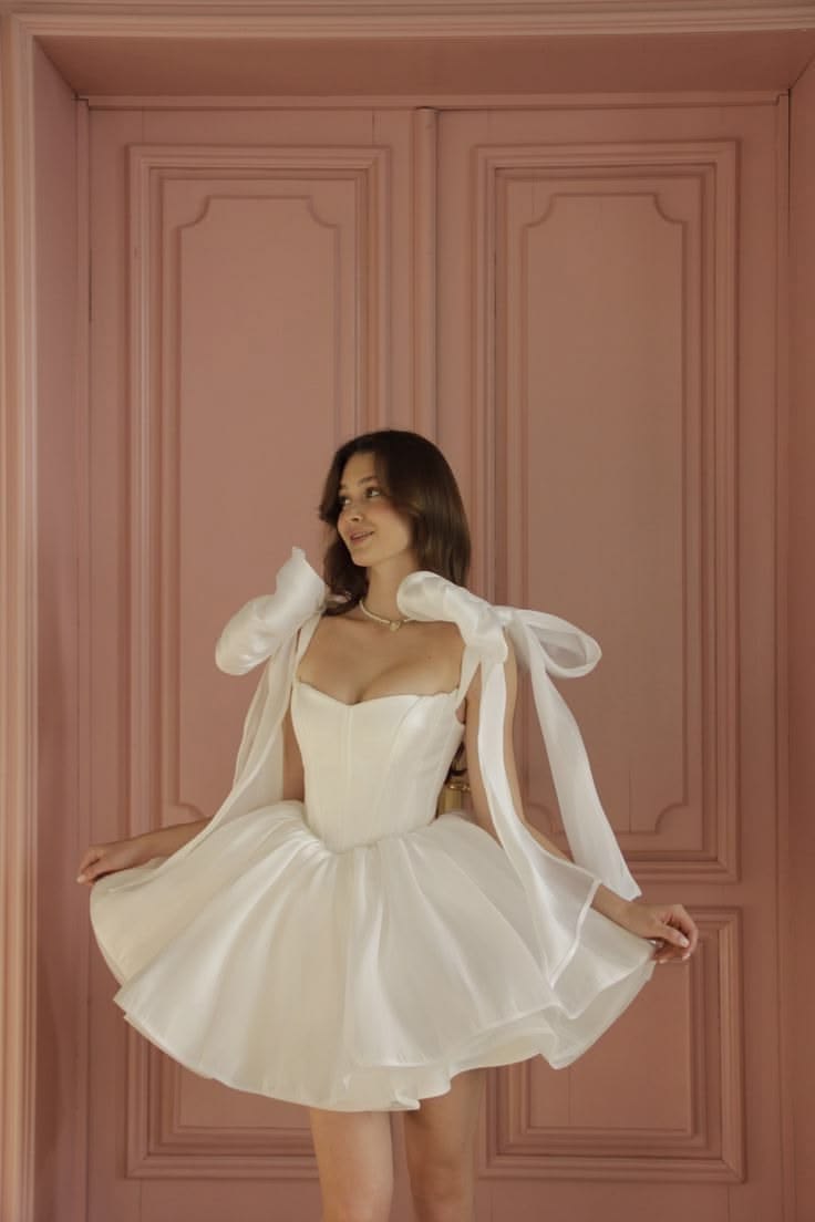 Dreamy Ivory A Line Straps Satin Short Prom Dress Homecoming Dress SH8642