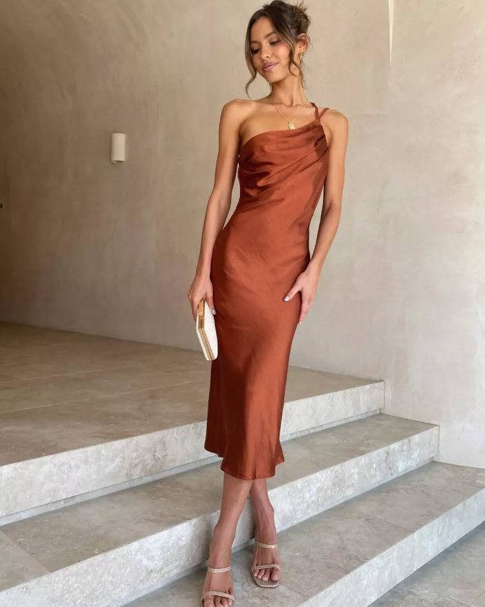 Simple Sheath One Shoulder Pleated Green Satin Bridesmaid Dress Evening Dress SH3060