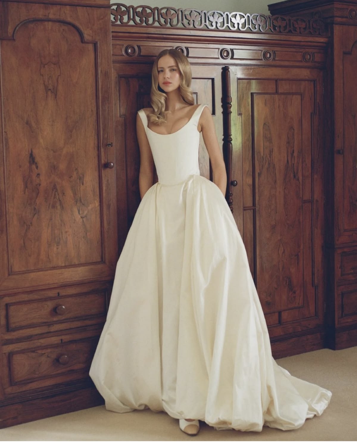 Beautiful Simple A Line Straps White Satin Long Wedding Dress SH8703