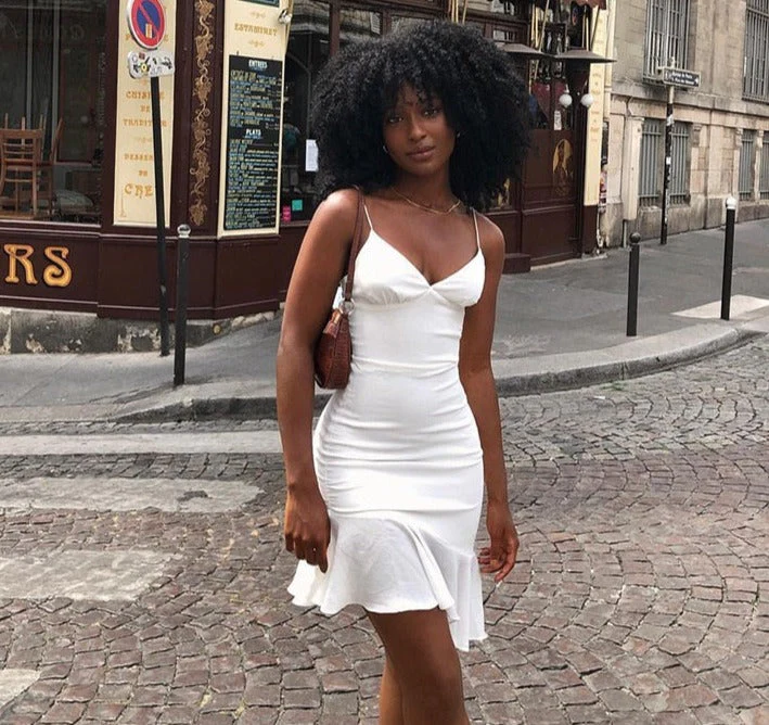White Spaghetti Straps Ruffles Party Dress Elegant Homecoming Dress SH618