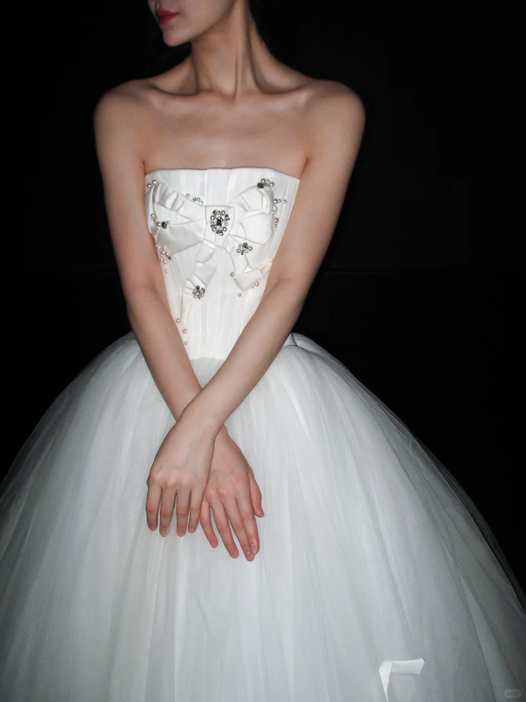 Sweety A Line Strapless Bow Knot White Tulle Long Wedding Dress SH8928