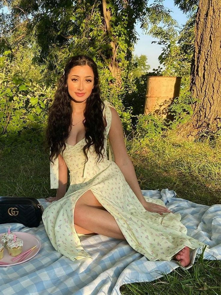 Bohemian Floral Midi Prom Dress Cute Yellow Party Dress SH1339