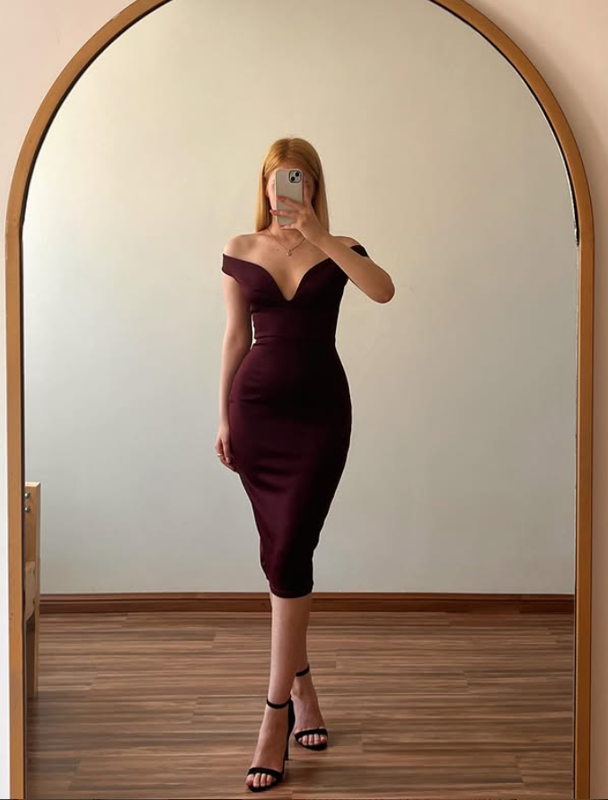 Elegant Dark Burgundy Sheath Off the Shoulder Satin Short Prom Dress Homecoming Dress SH9073