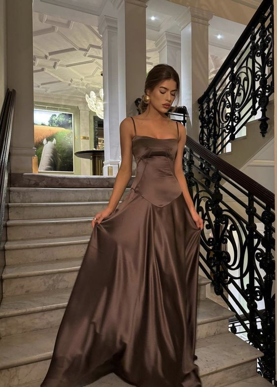 Simple Brown Spaghetti Straps A Line Prom Dress Party Dress SH1379 shinydress Simple Brown Spaghetti Straps A Line Prom Dress Party Dress SH1379 shinydress