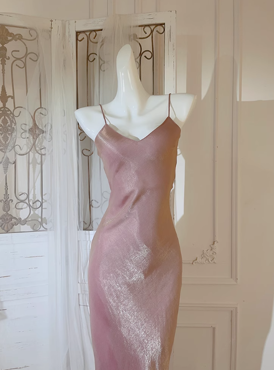 Pink Pretty Mermaid Spaghetti Strap Satin Prom Dress Evening Dress Formal Dress SH4084