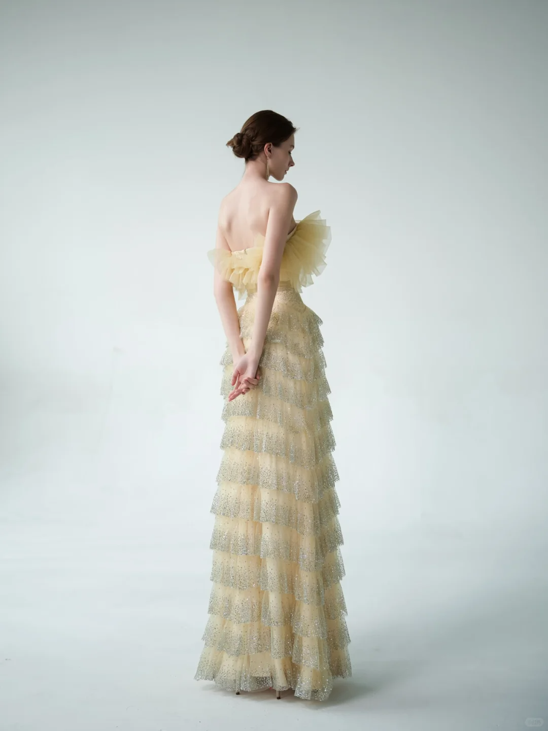 Yellow Sheath Strapless Layered Tulle Sequin Party Dress Prom Dress Formal Gown SH4309