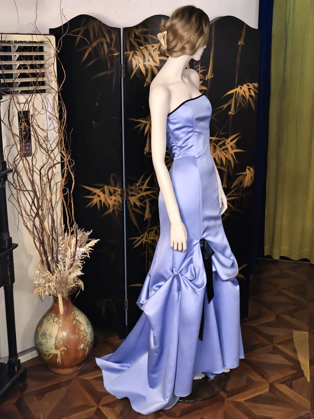 Elegant Purple Mermaid Strapless Satin Long Prom Dress SH4579