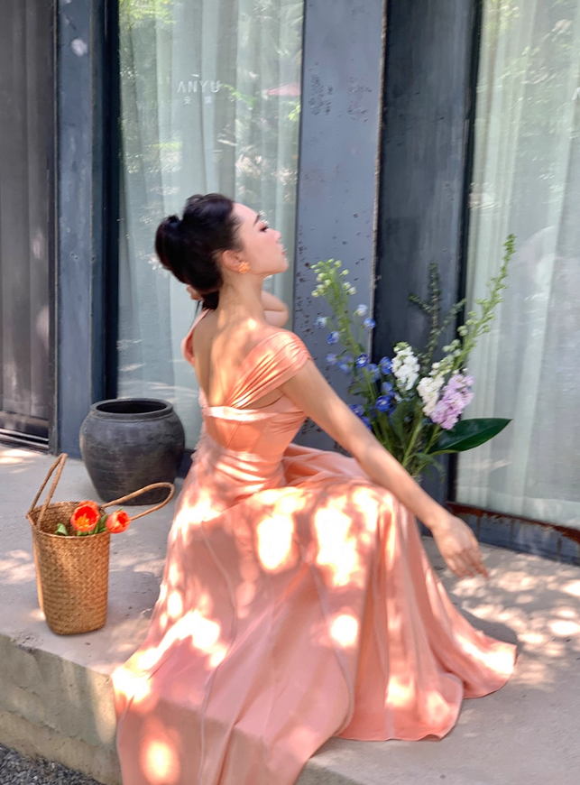 Simple A Line Spaghetti Strap Satin Long Prom Dress Evening Dress Formal Gown SH4045