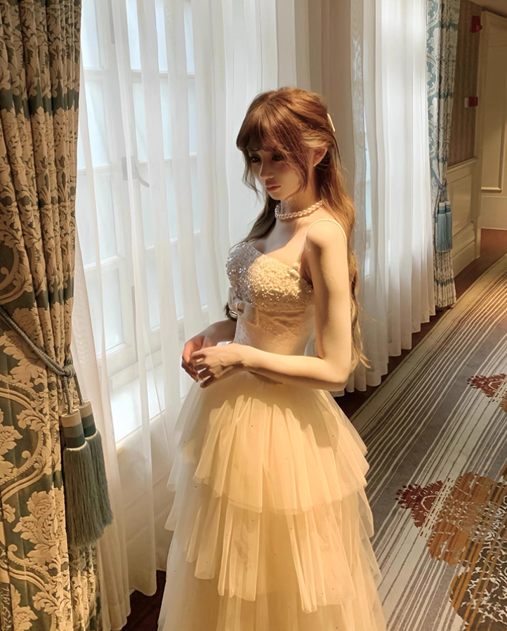 Cute Ball Gown Spaghetti Strap Beaded Layered Tulle Prom Dress 16th Birthday Dress SH4056