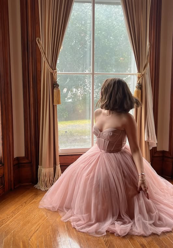 Simple Pink A Line Sweetheart Neck Corset Tulle Prom Dress Birthday Dress SH4868