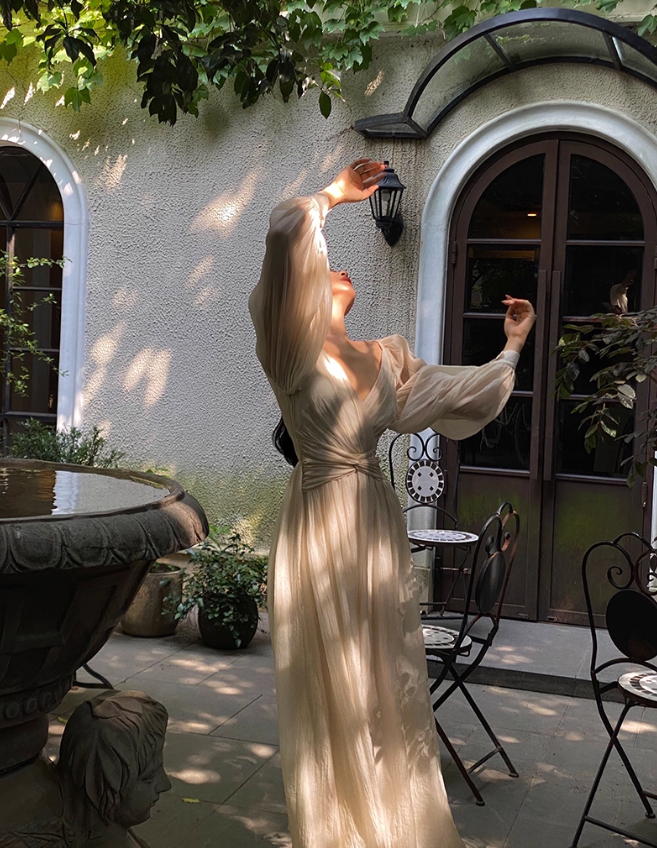 Elegant A Line Long Sleeve White Chiffon Long Prom Dress Party Dress SH4035