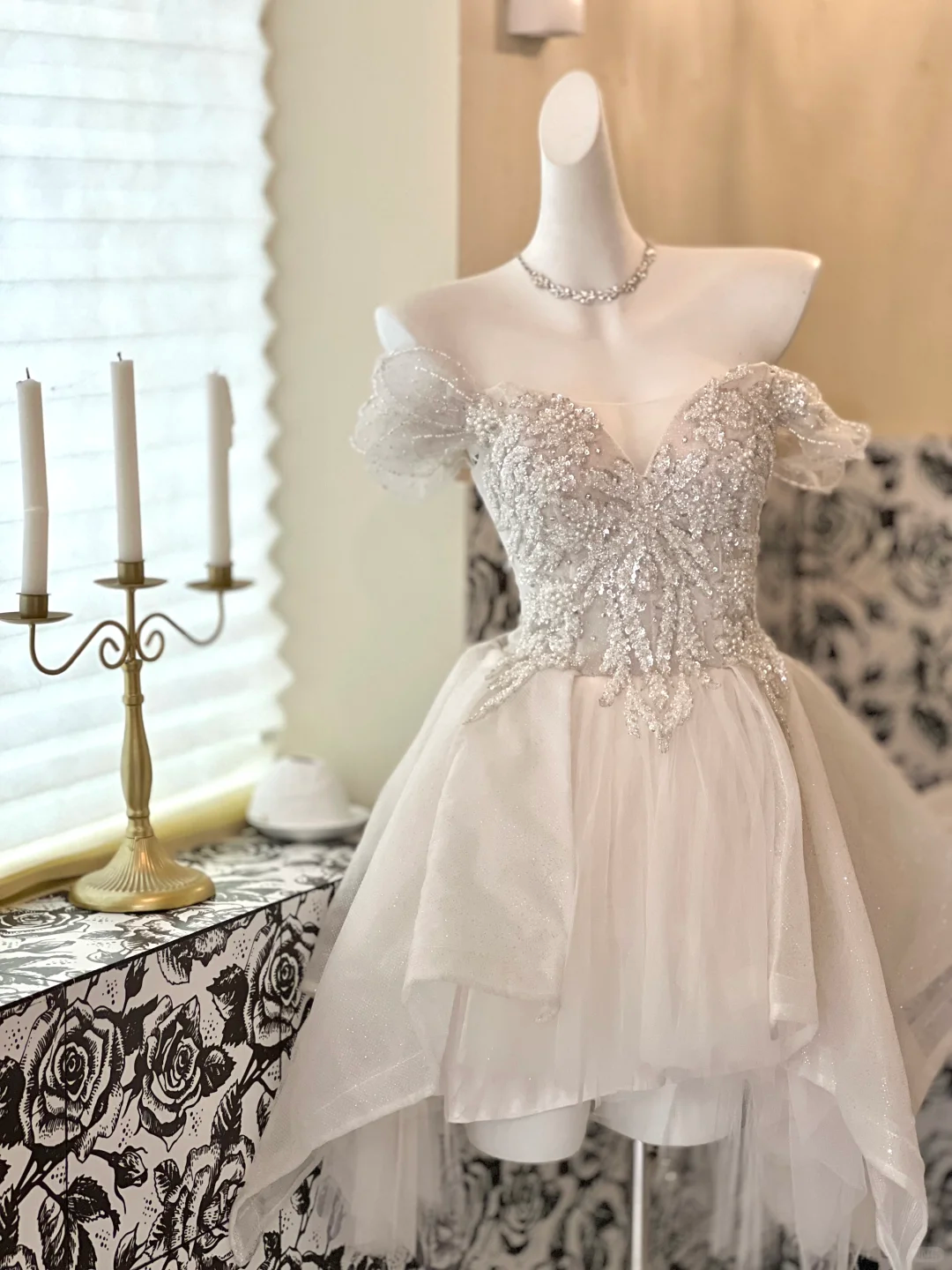 Gorgeous A Line Off the Shoulder Beaded Sequin Tulle Short Homecoming Dress Cocktail Dress SH3359