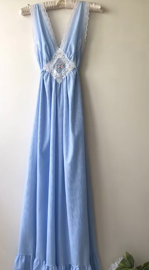 Baby Blue Cute A Line V Neck Lace Chiffon Prom Dress Evening Dress SH4247