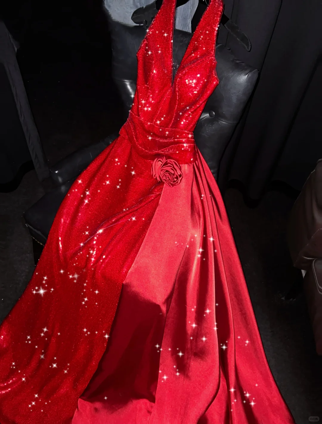 Sexy A Line V Neck Red Flower Sequin Satin Long Prom Dress Party Dress SH3000