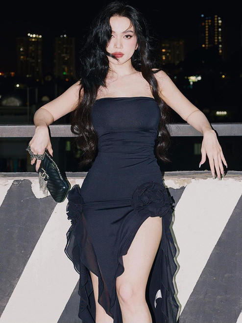 Sexy Strapless Black Prom Evening Dress SH608