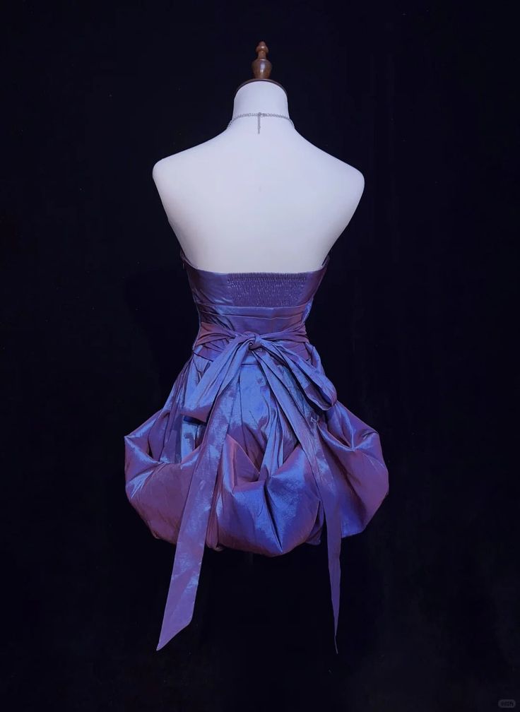 Vintage A Line Strapless Flower Purple Satin Mini Homecoming Dress Cocktail Dress SH3313