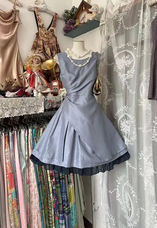 Vintage A Line Round Neck Simple Satin Mini Summer Dress Homecoming Dress SH6470