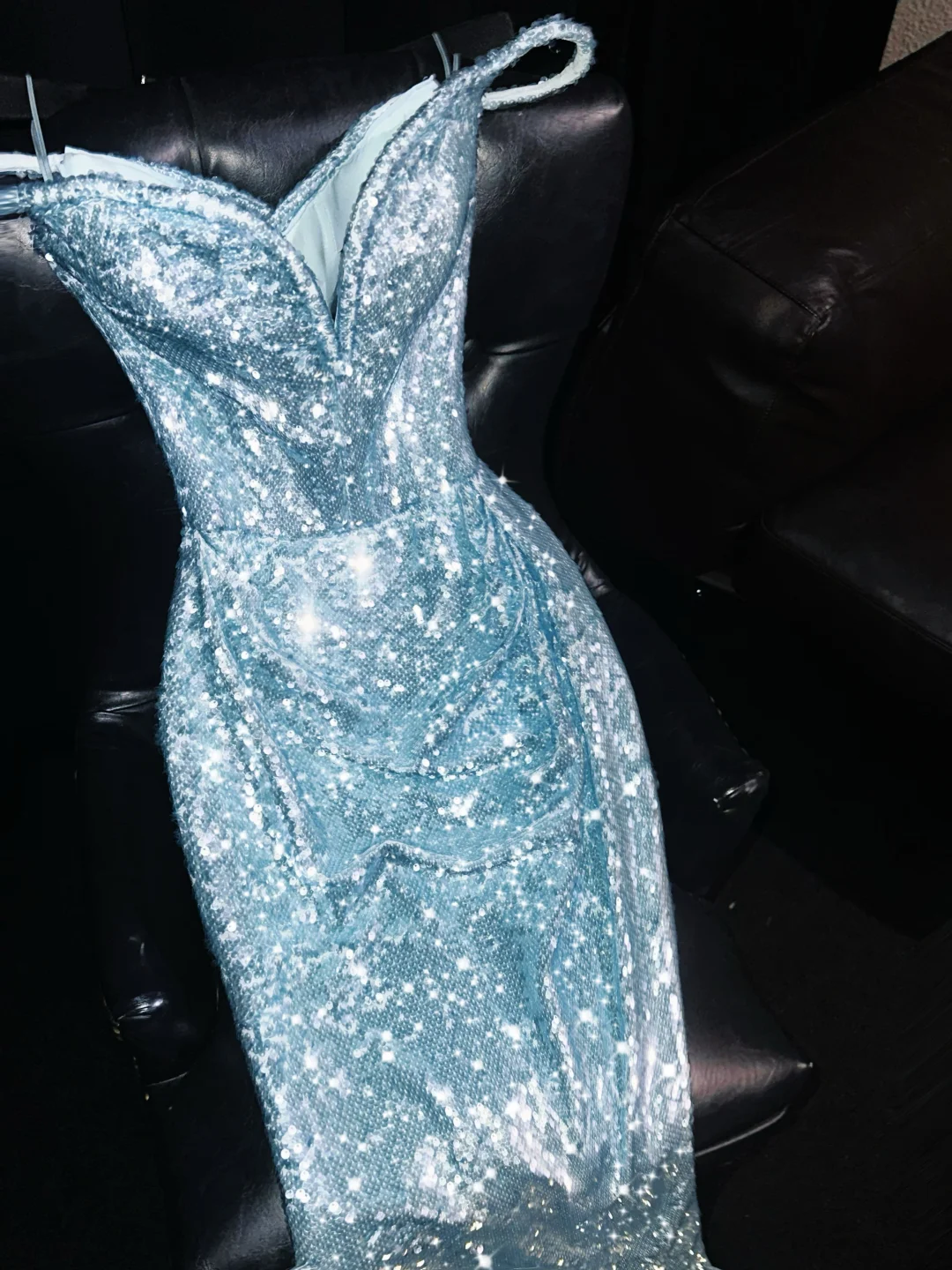 Stunning Blue Sheath Off the Shoulder Sequin Long Prom Dress Evening Dress SH2442
