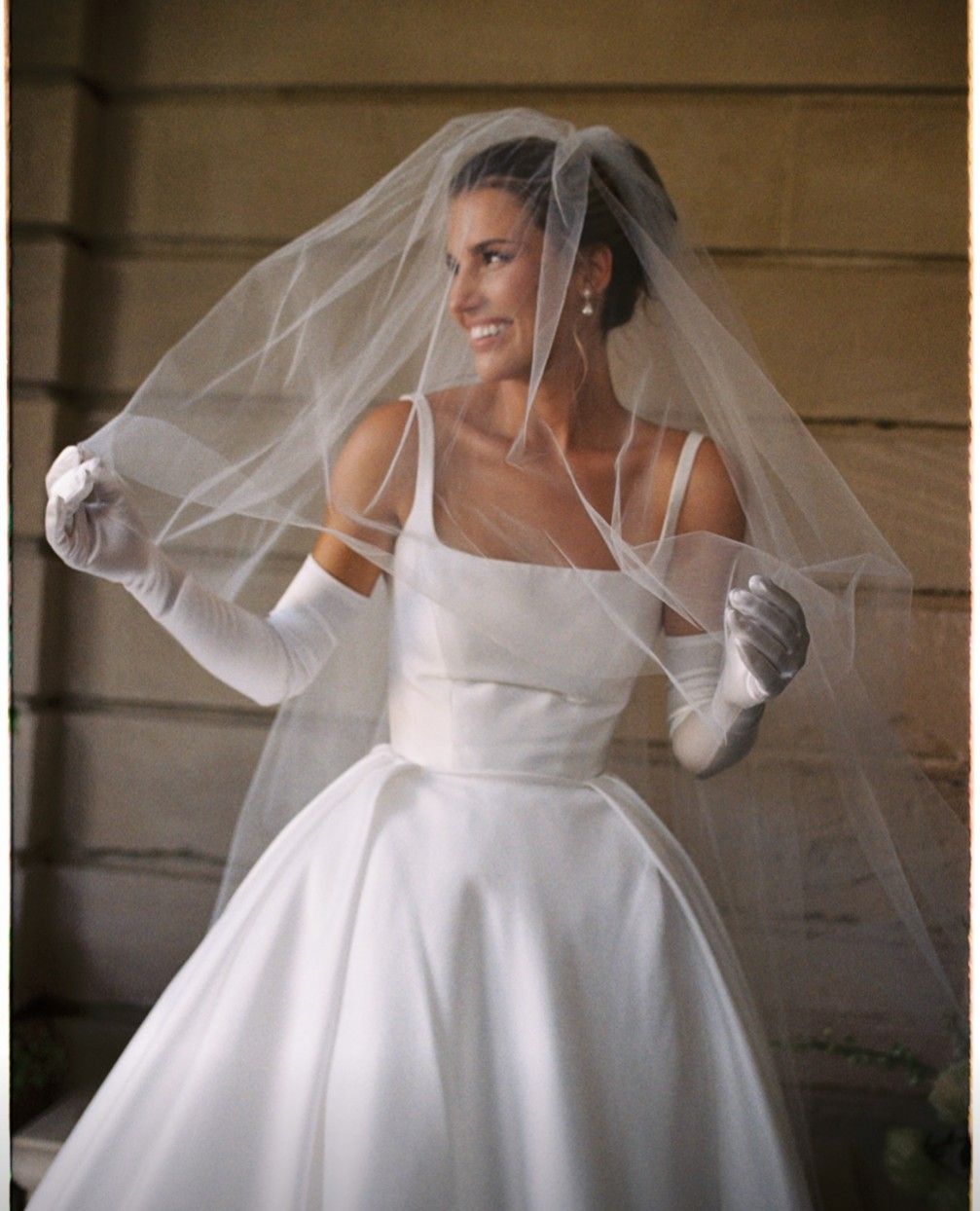 White A Line Spaghetti Straps Satin Long Wedding Dress SH8704