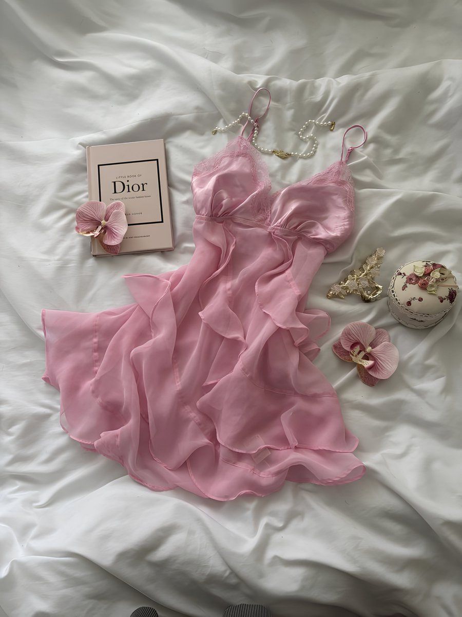 Gentle Pink A Line Strap Ruffle Chiffon Short Homecoming Dress Mini Dress SH8034