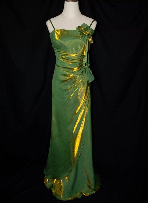 Retro Sheath Spaghetti Straps Flower Purple Satin Long Prom Dress Evening Dress SH3095