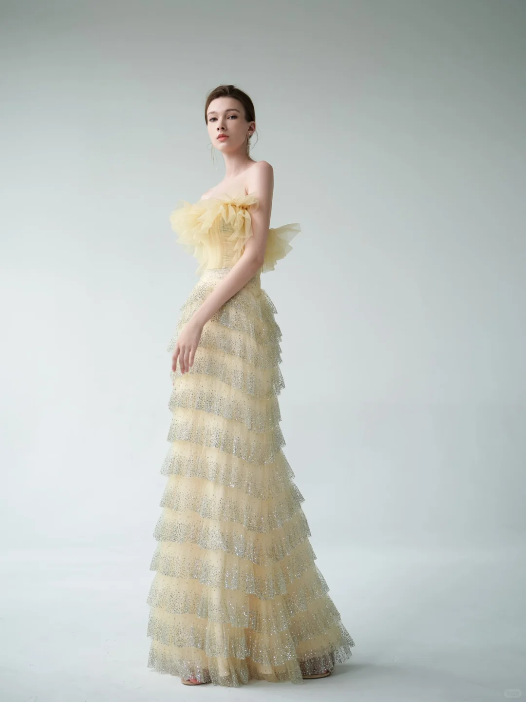 Yellow Sheath Strapless Layered Tulle Sequin Party Dress Prom Dress Formal Gown SH4309