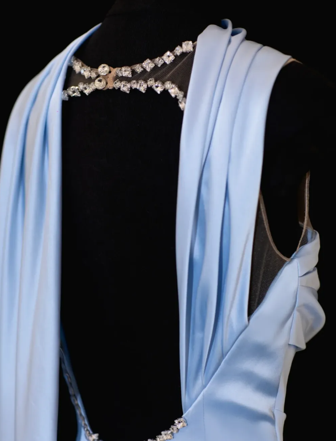 Romantic Sheath Strapless Blue Satin Open Back Long Prom Dress Graduation Prom Dress SH2489