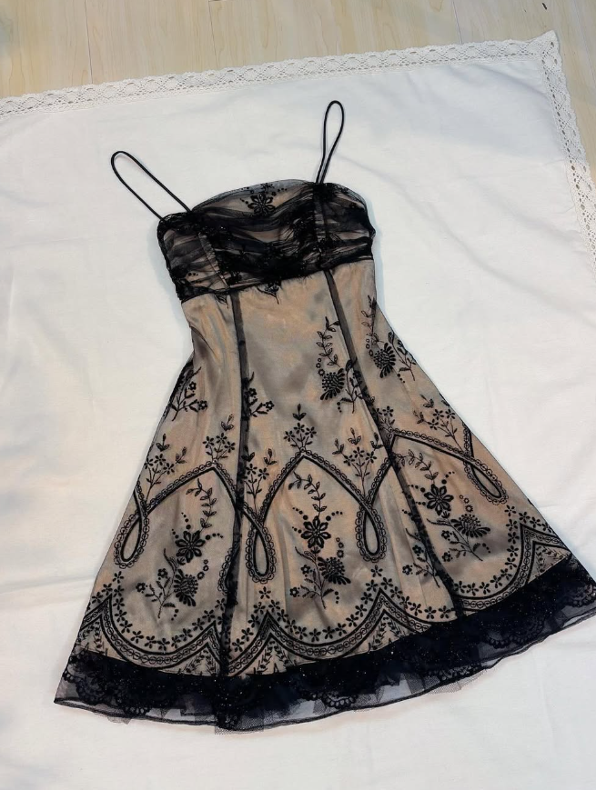 Vintage A Line Spaghetti Strap Embroidery Chiffon Satin Short Homecoming Dress SH2053