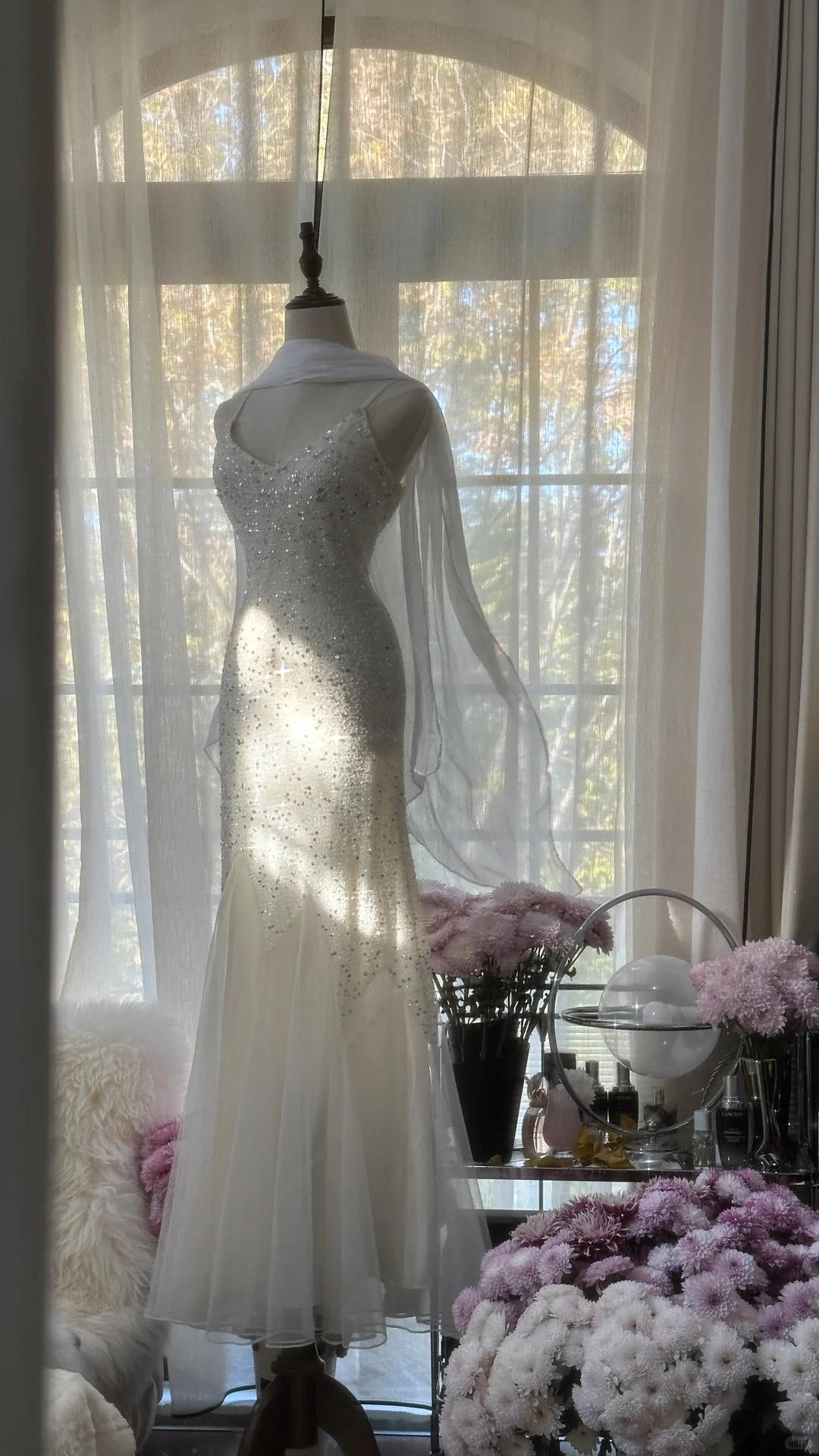 Flowy Mermaid Spaghetti Straps Beaded White Chiffon Long Prom Dress Evening Dress SH2969