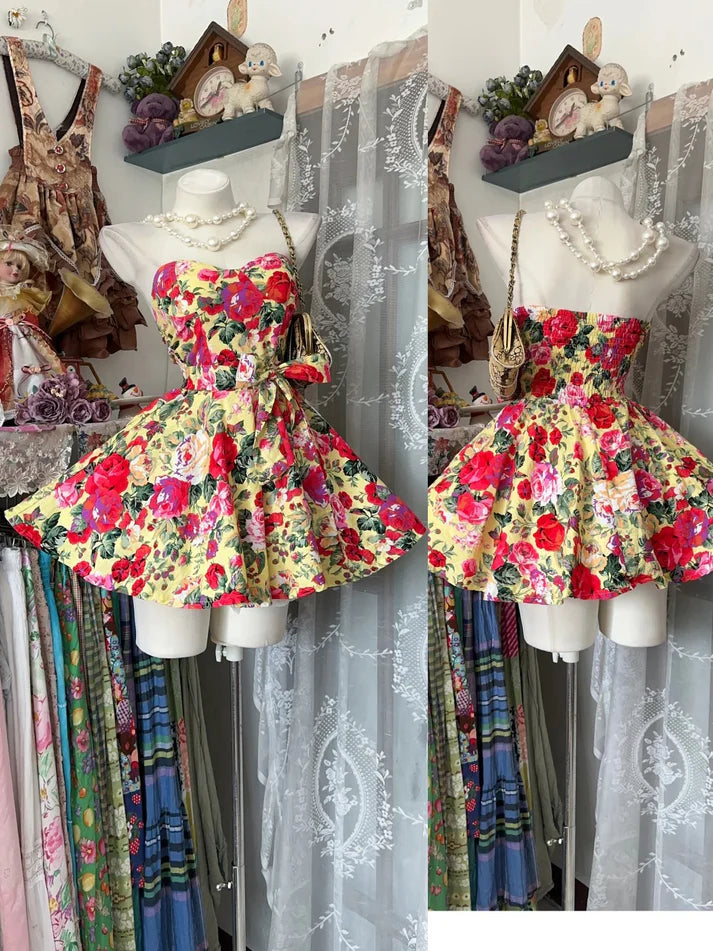 Vintage Ball Gown Sweetheart Floral Satin Short Cocktail Homecoming Dresses Ideas Hoco Outfits SH6415