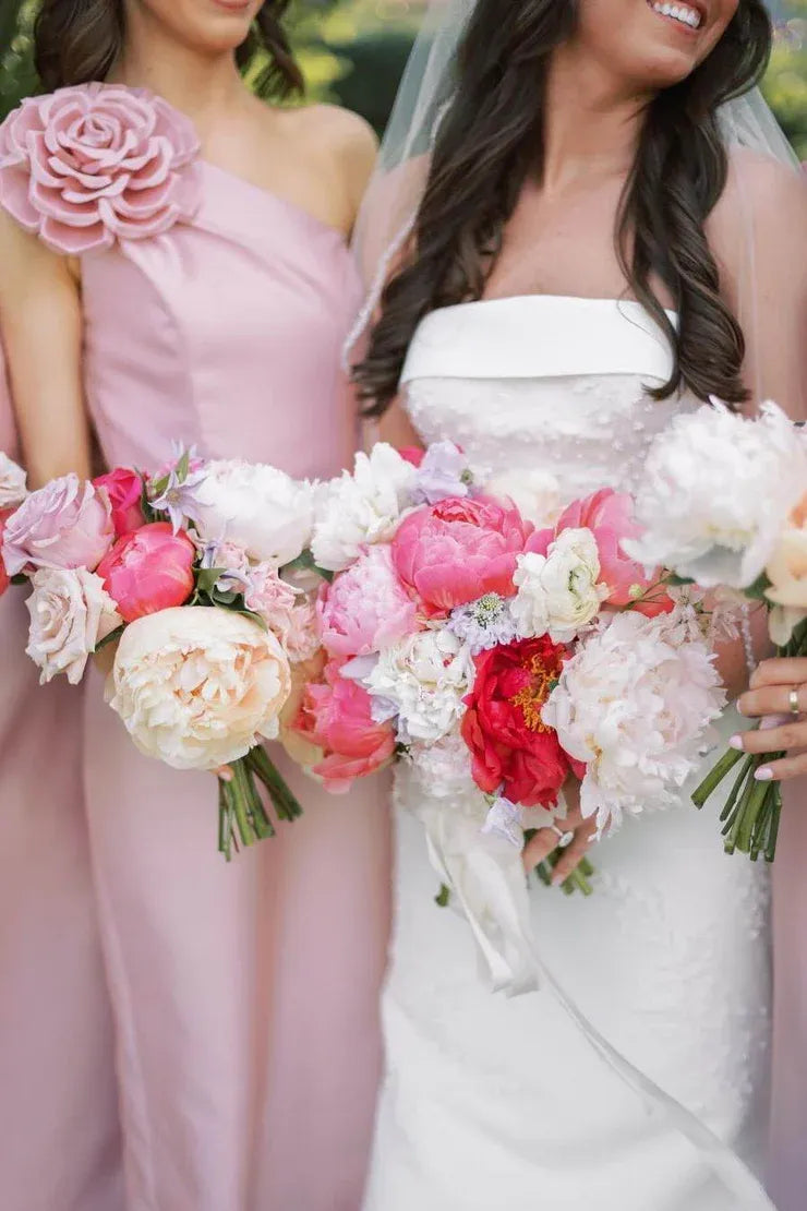Pink One Shoulder Sheath Flower Sleeveless Satin Long Bridesmaid Dress SH6284