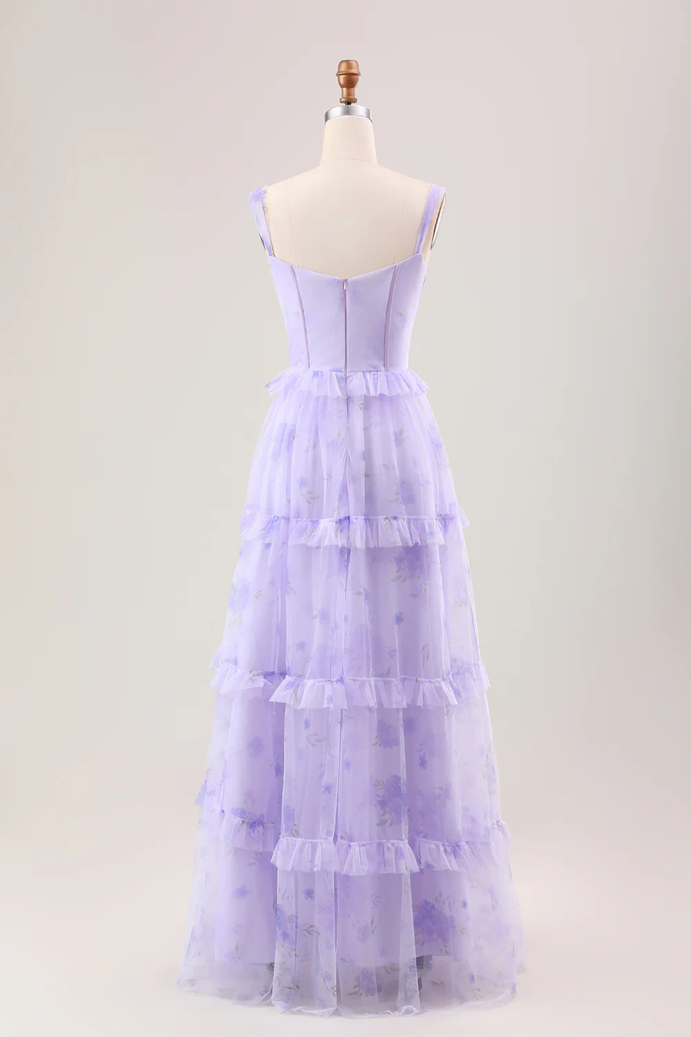 Gentle A Line Strap Print Floral Purple Tulle Prom Dress Graduation Prom Dress SH2658