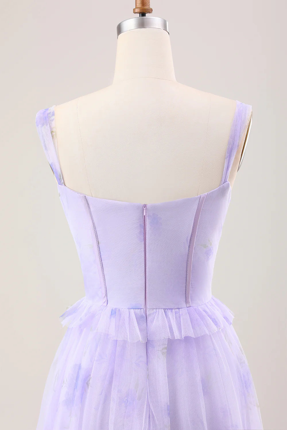 Gentle A Line Strap Print Floral Purple Tulle Prom Dress Graduation Prom Dress SH2658