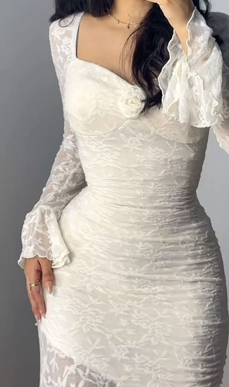 Romantic Mermaid Long Sleeve Ivory Lace Prom Dress Evening Dress SH7078
