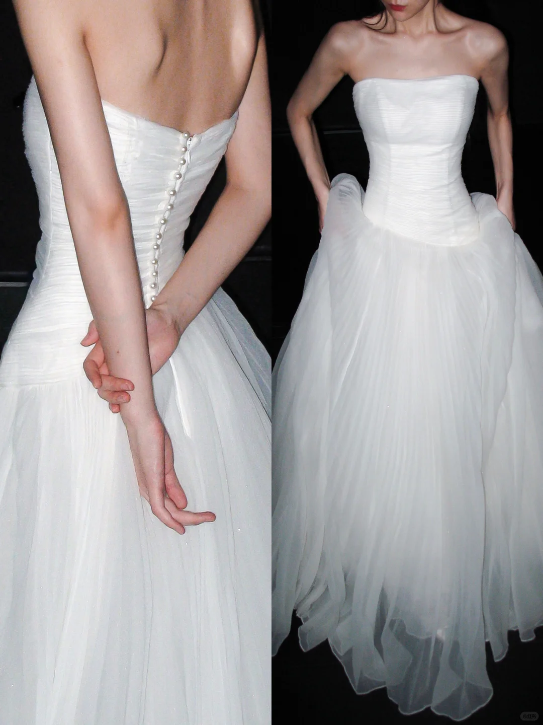 Simple Beautiful Ball Gown Strapless White Satin Tulle Long Wedding Dress SH6678