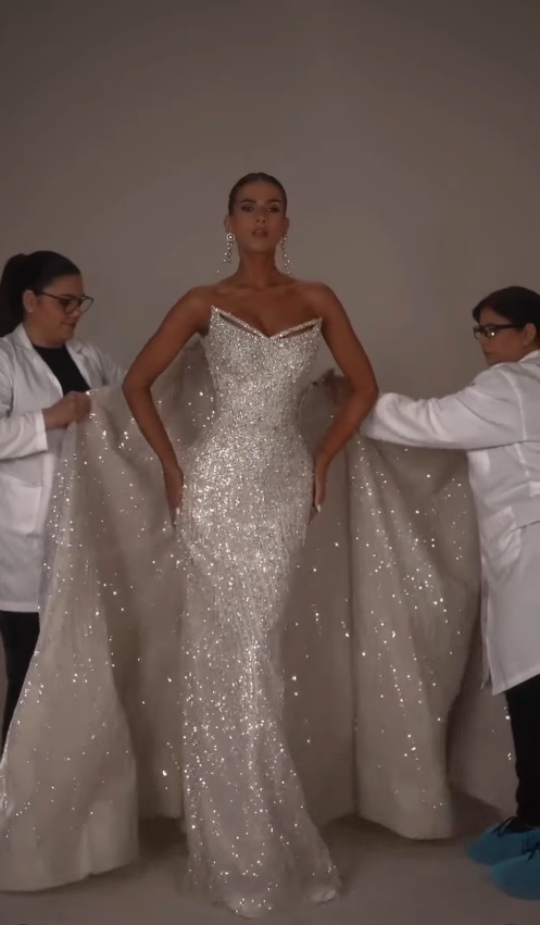 Stunning Ball Gown Exquisite Beaded Sequin Tulle Long Sweep Wedding Dress SH4777