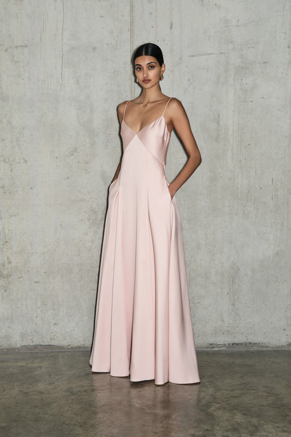 Light Pink Simple A Line Spaghetti Strap Satin Long Prom Dress Evening Dress SH3817