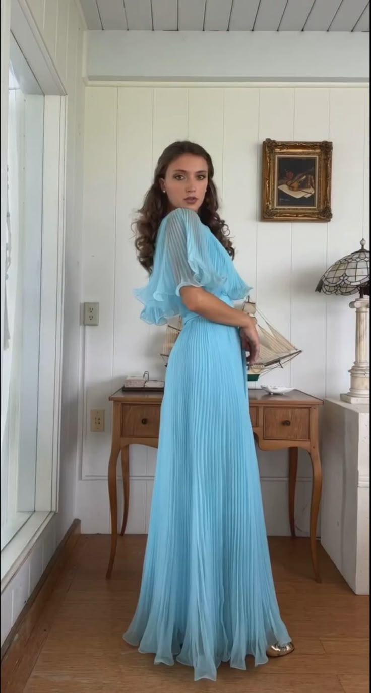Gentle A Line Round Neck Blue Pleated Chiffon Long Evening Dress Party Dresses SH2905 Gentle A Line Round Neck Blue Pleated Chiffon Long Evening Dress Party Dresses SH2905