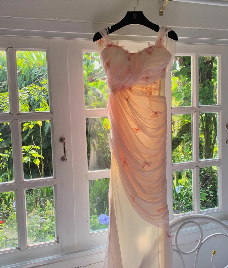 Light Pink Mermaid Off the Shoulder Butterfly Tulle Long Prom Dress Party Dress SH4037