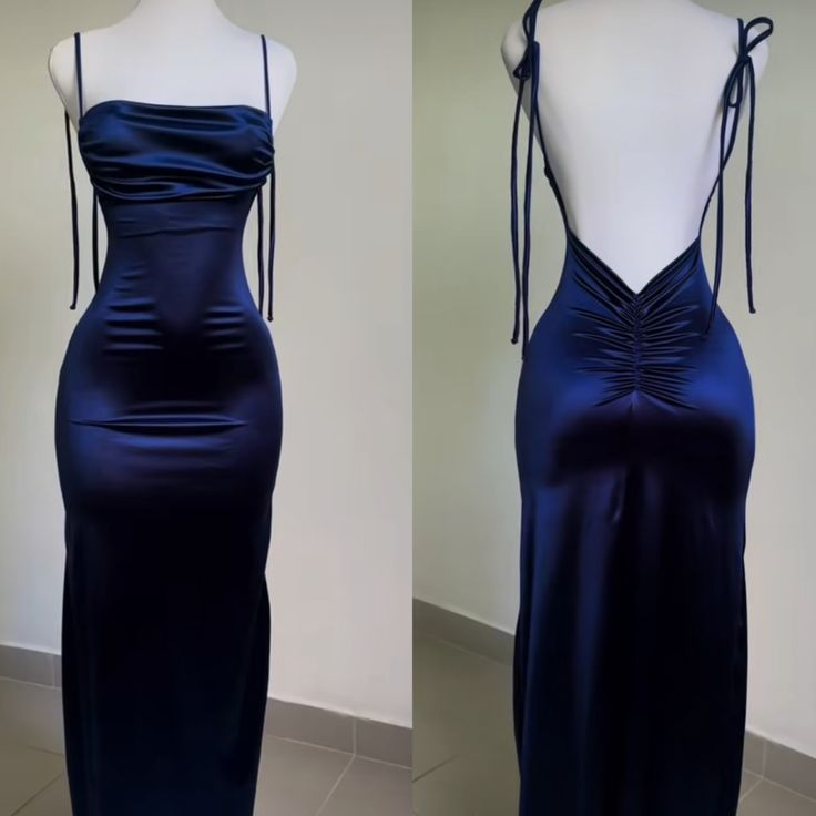 Sexy Sheath Spaghetti Straps Backless Navy Blue Satin Prom Dress Eveni shinydress Sexy Sheath Spaghetti Straps Backless Navy Blue Satin Prom Dress Eveni shinydress