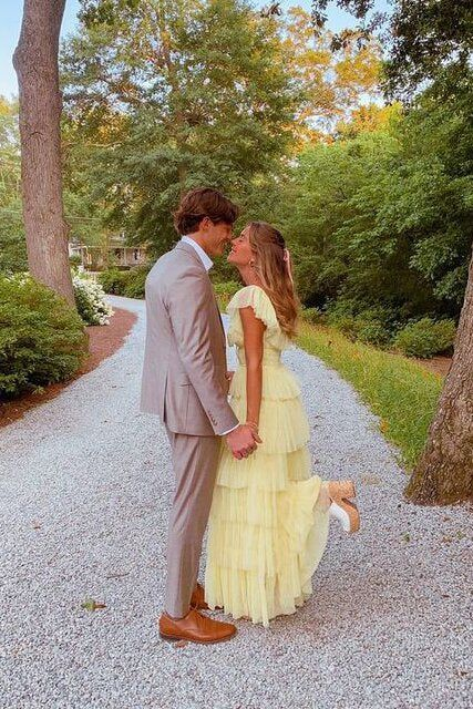 A-Line Square Yellow Tiered Long Prom Dress Princess Tulle Formal Evening Dress SH1049