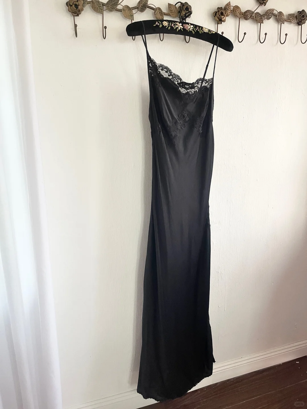 Simple A Line Spaghetti Strap Lace Satin Party Dress Wedding Guest Dress with Slit SH3901