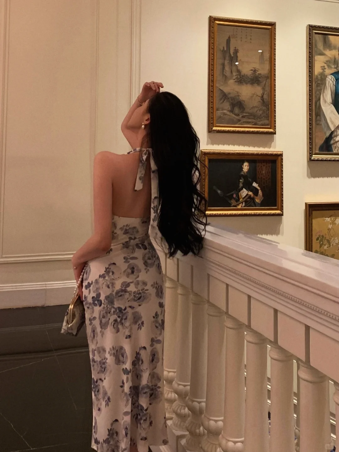 Lilac Sheath Halter Print Floral Chiffon Open Back Prom Dress Evening Dress SH4481