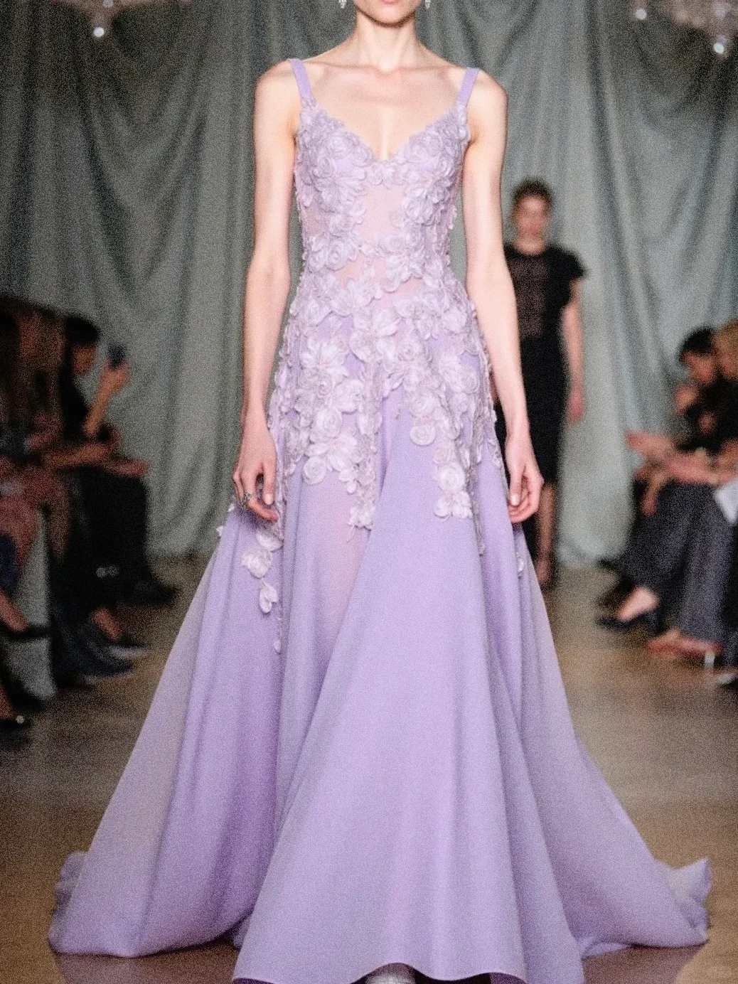Elegant Purple A Line Straps 3D Floral Chiffon Long Prom Dress Date Dress SH4895